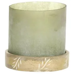 Chic Antique Windlicht mit graviertem Sockel, 11x12 cm, antique verte