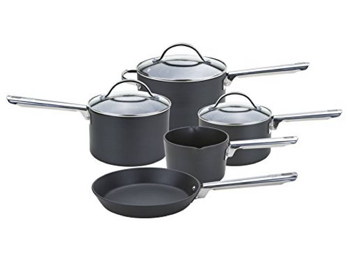 Anolon Milchtopf, Kochtops und Bratpfanne aus professionellem harteloxiertem Material, Schwarz , Harteloxiertes Aluminium, schwarz, Set of 5