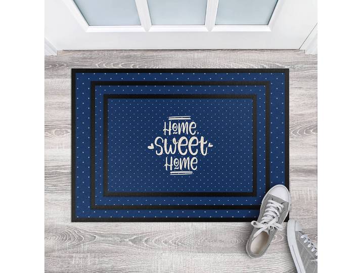 Paillasson Home Sweet Home Polkadots 60 x 40cm Bleu/Bleu