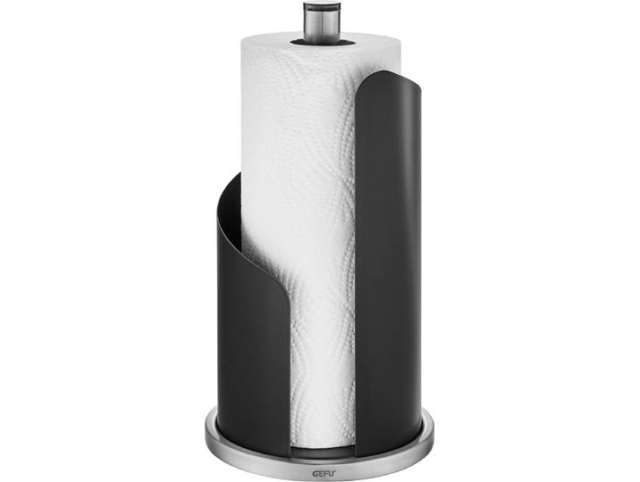 GEFU CURVE Keukenrolhouder 30 cm – Mat Zwart – RVS – Eénhandig Afscheuren