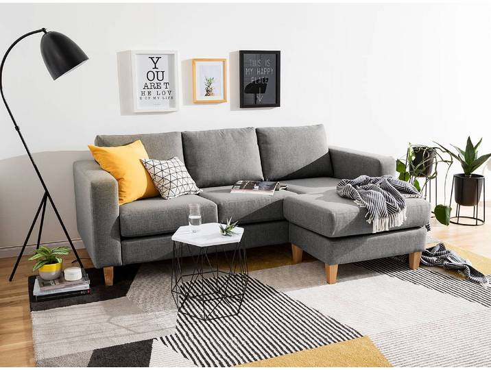 Ecksofa 2-Sitzer mit Longchair Grau/Platin Webstoff Inas 214 x 86 x 140cm Longchair davorstehend rechts Natur