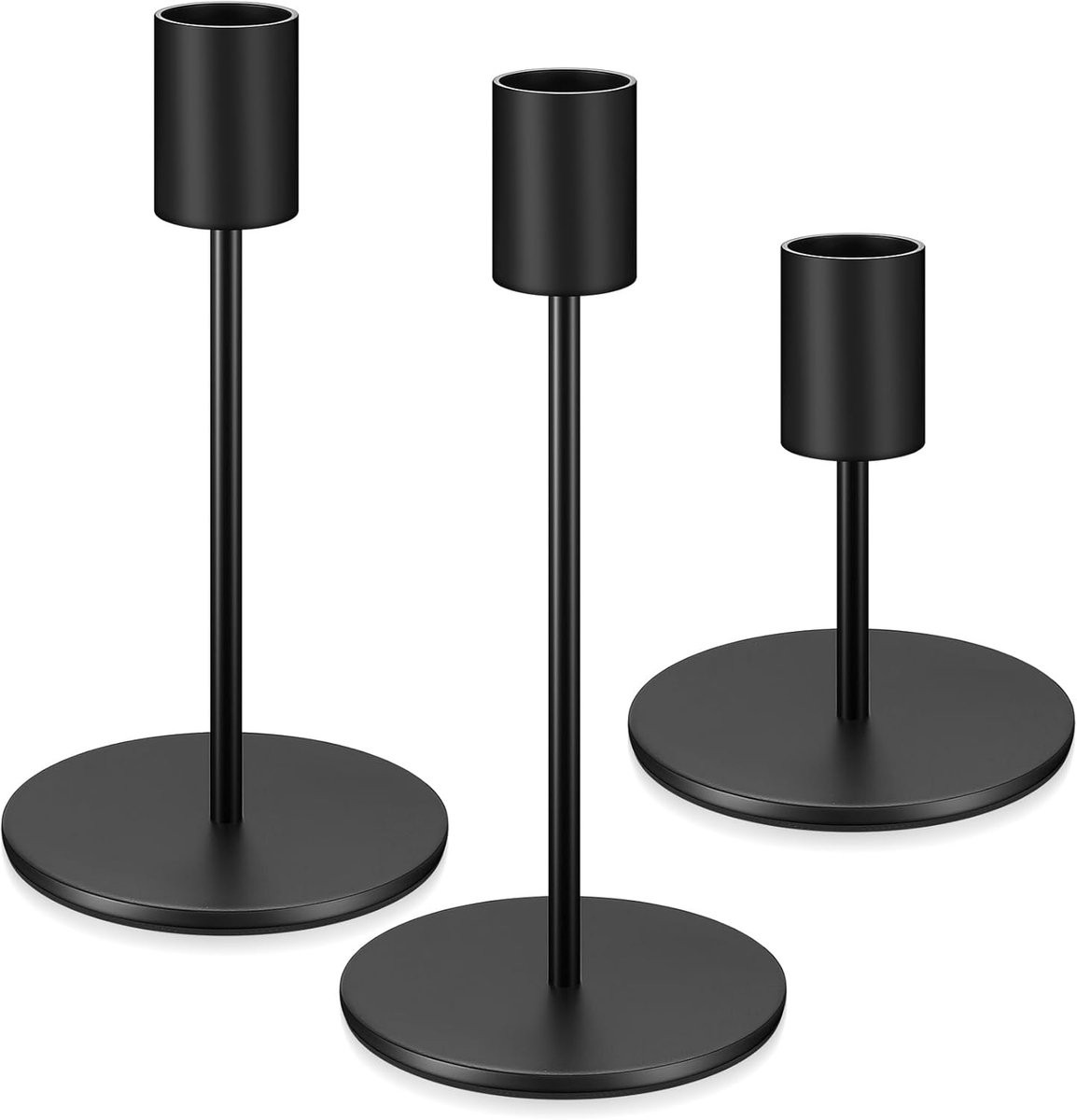 Thijox Set van 3 Zwarte Vintage Kandelaars voor Staafkaarsen van IJzer en Aluminium