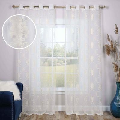Superior Embroidered Elegant Scroll Sheer Grommet Curtain Panel - (Set of 2)