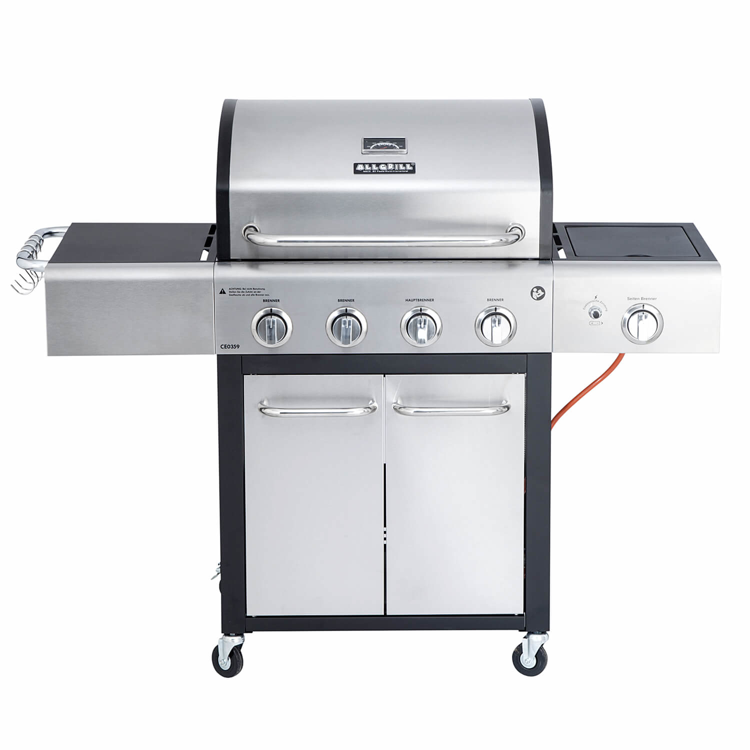 Allgrill Basic-Line Festival Edelstahl/schwarz Gasgrill mit 4 Brennern und Seitenkocher
