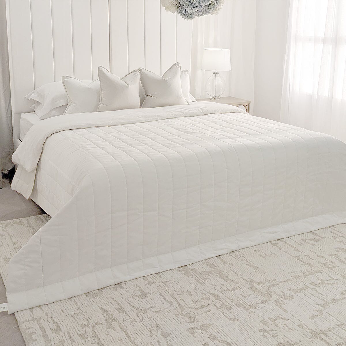 Porcelain White Velvet Luxury Channelled Bedspread, King