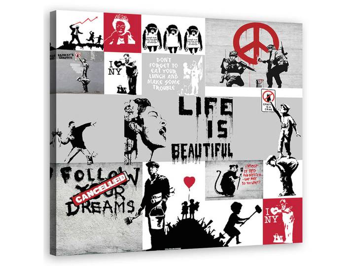 Feeby Wandbild banksy composition graffiti, Grau, Abstrakt, Rechteckig, 50x50 cm, Bilder & Rahmen, Bilder, Leinwandbilder