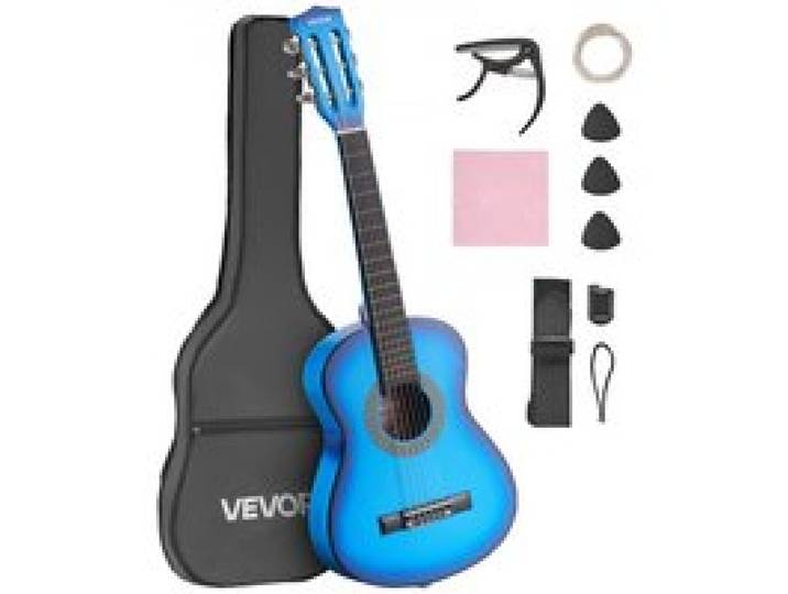 VEVOR Konzertgitarre, 780 mm, Holz-Klassikgitarren-Starter-Set für Anfänger, mit Nylonsaiten, Gigbag, Gurt, Stimmgerät, zusätzlichen Saiten, Plektren, Kapodaster, Linde, für Einsteiger, Blau