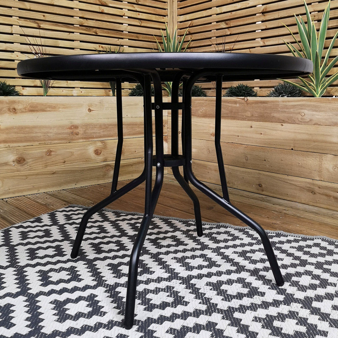 17 Stories Synnove Glass Outdoor with Umbrella Hole Dining Table - 90 cm W 90 cm D Black