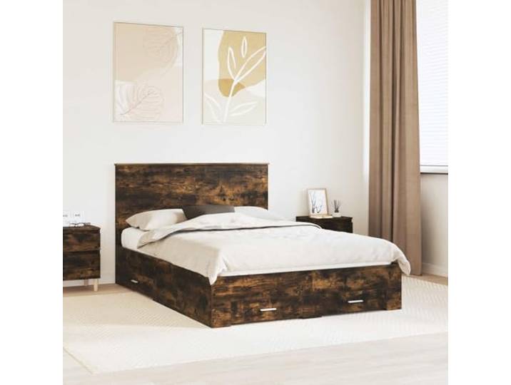 WDGJJFECNMUEHI Stauraum Bettgestell Geräucherte Eiche 140 x 200 cm Braun Bettrahmen Geräucherte Eiche 140x200 cm Holzwerkstoff mit Schubladen Stauraum Bettgestell mit Kopfteil Lattenrost Massiv