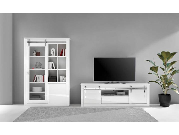 Home affaire Wohnwand Daytona, moderne Anbauwand, Wohnzimmer-Set in Weiß Hochglanz, (Set, 2-St), enthält Vitrine + Lowboard, 349 cm breit