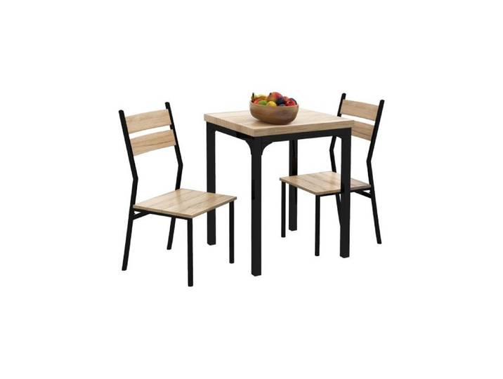 Table de cuisine - MUVOE - Ensemble 3 pièces - Bois naturel et noir - 4 places - Design compact