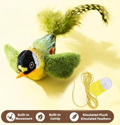Inspired Finds Chirping Bird Cat Toy With Catnip Interactive Plush Hunting Toy For Indoor Cats green