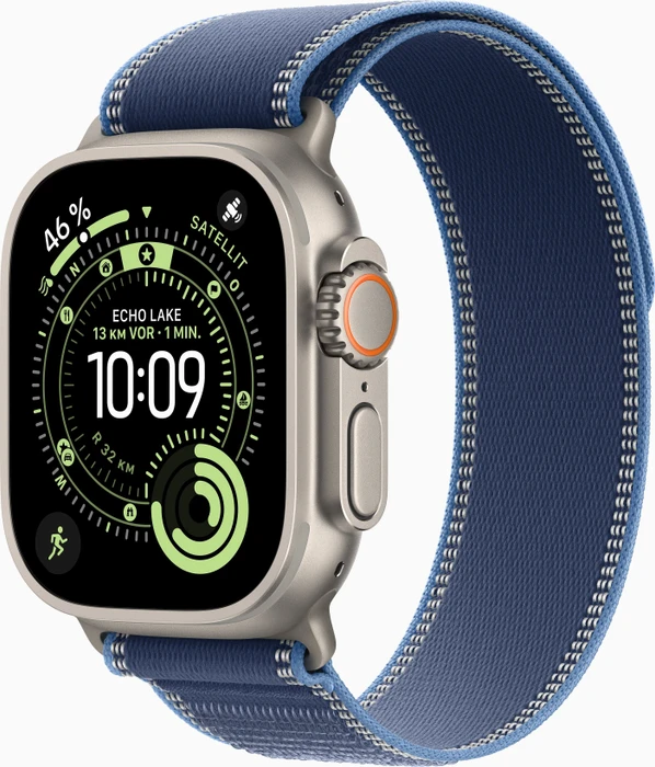 Apple Watch Ultra 3 49 mm Titan Natur mit Blau/Hellblau Trail Loop - S/M