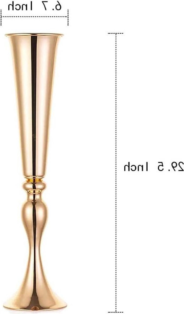 Trumpet vaas voor tafeldecoratie in Frans goud, hoogte: 73,66 cm
