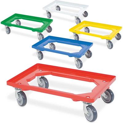 BRB Set, 5x Logistikroller/Kistenroller für Behälter 600 x 400 mm, je 1 Roller in blau, gelb, grün, rot, weiß