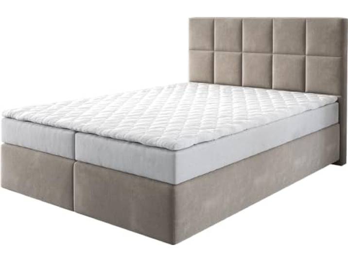 DELIFE Boxspringbett Dream-Fine Mikrofaser Beige 140x200 cm mit Matratze und Topper