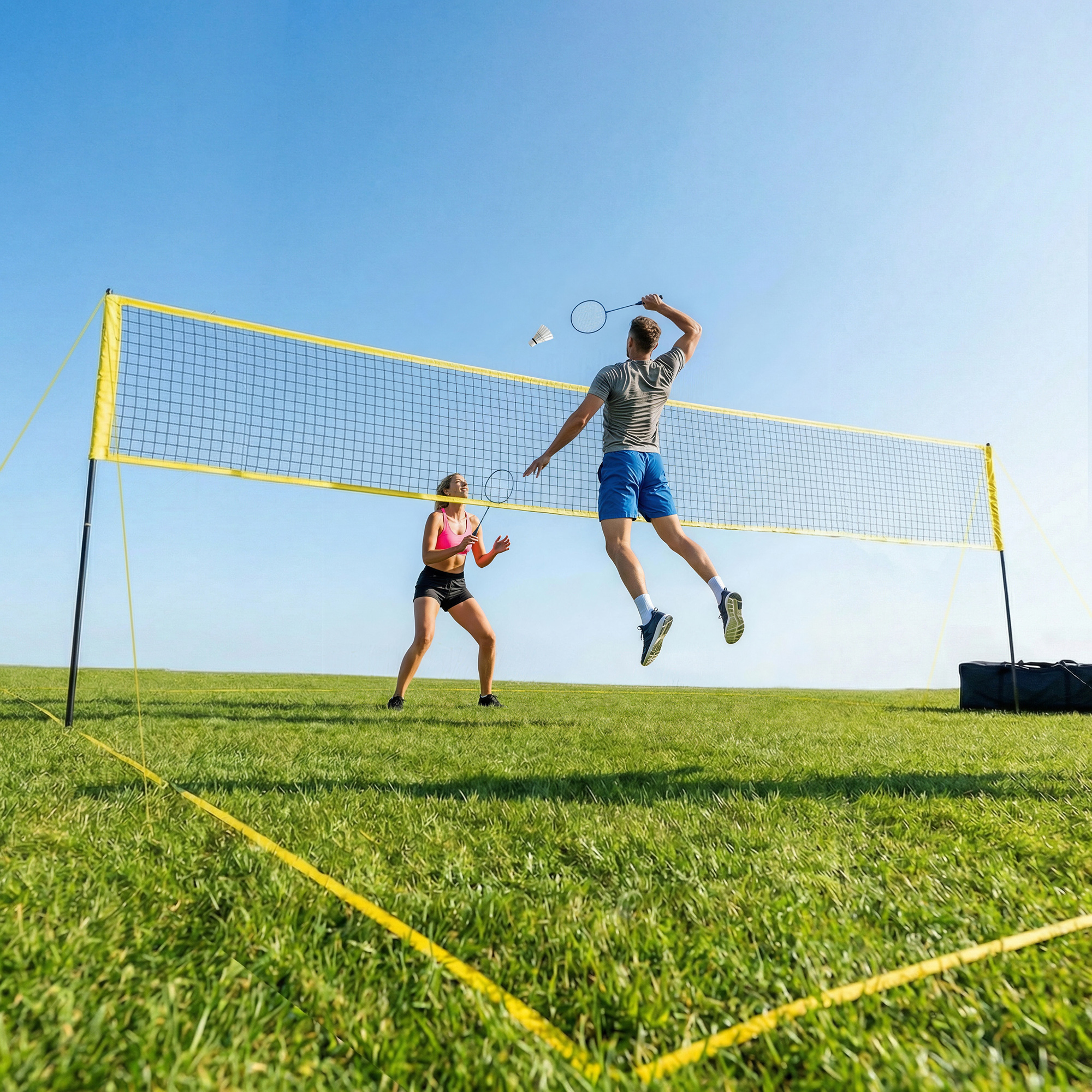 Sportnow Set di Volley e Badminton, Pali in Acciaio ad Altezza Regolabile, Borsa da Trasporto, per Prato, Spiaggia, Giardino   Aosom Italy