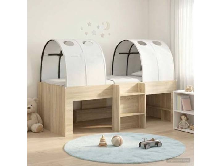 RJPLMFV Bett mit 3 Stck. Sonoma und weiß, Holz Lattenrost, fester Lattenrost, minimalistisches Design, langlebige Struktur, für modernes Schlafzimmer