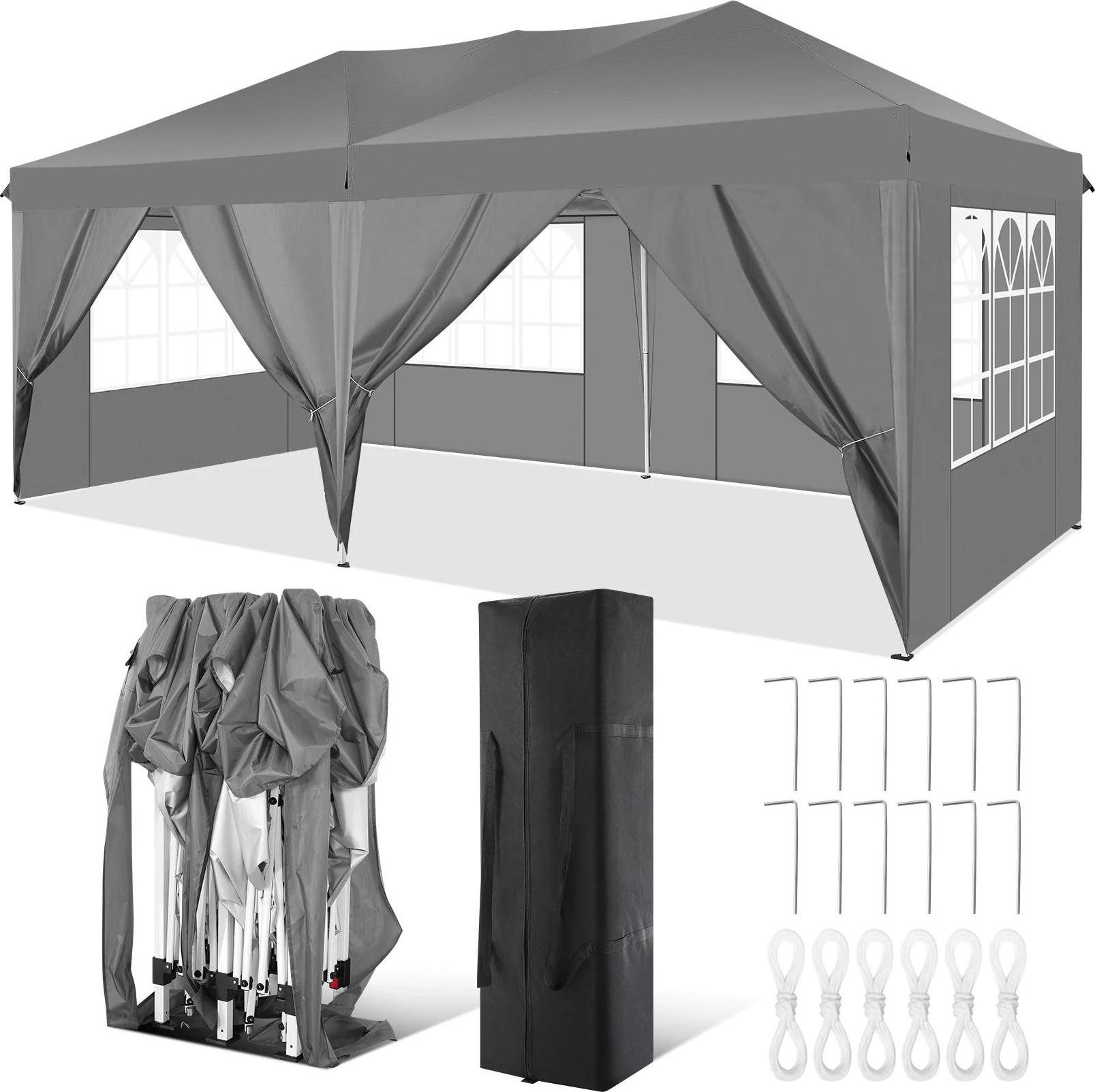 Pavillon, wasserdichtes Material, höhenverstellbar, Grau, 3x6M