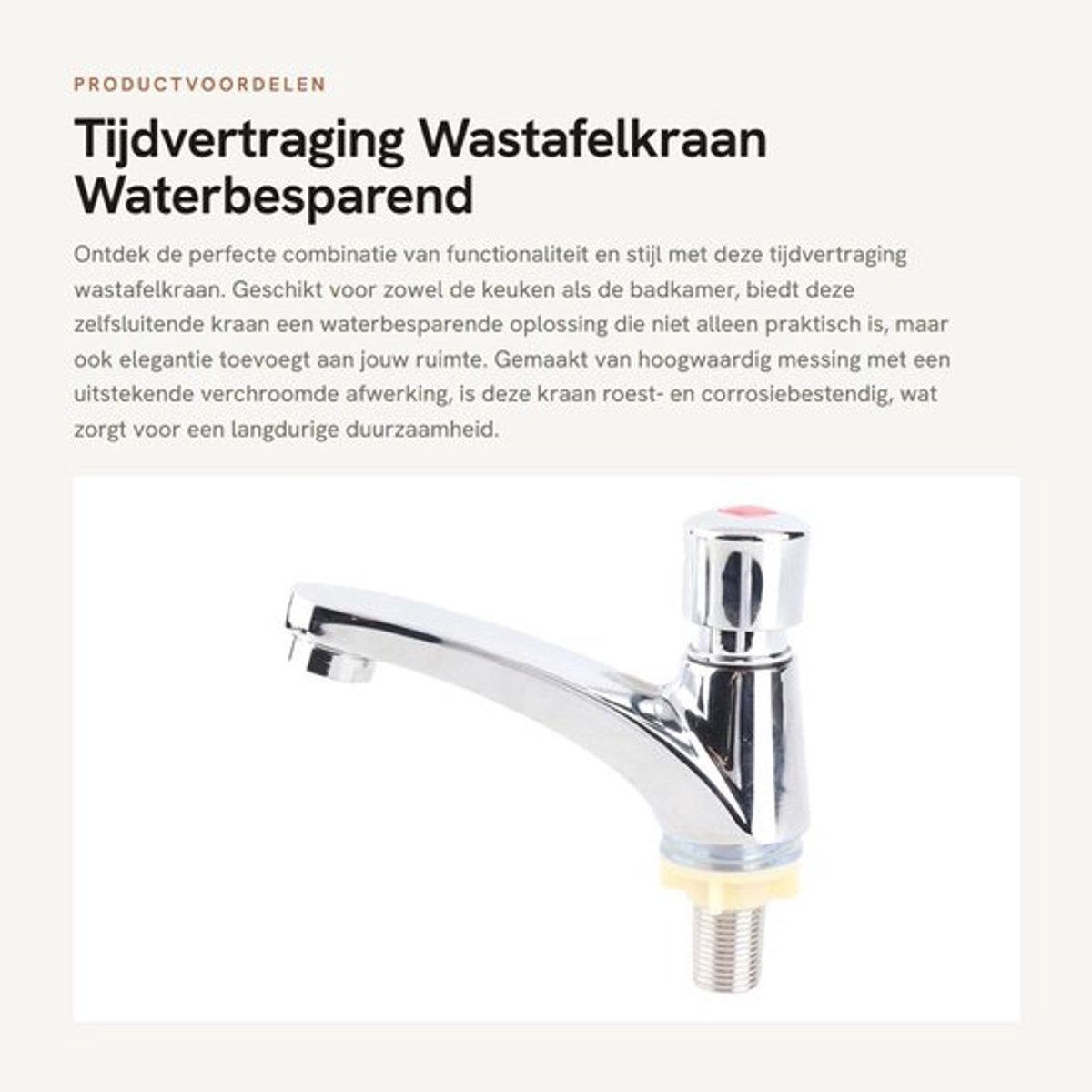Waterbesparende zelfsluitende wastafelkraan van messing in chroom en zilver