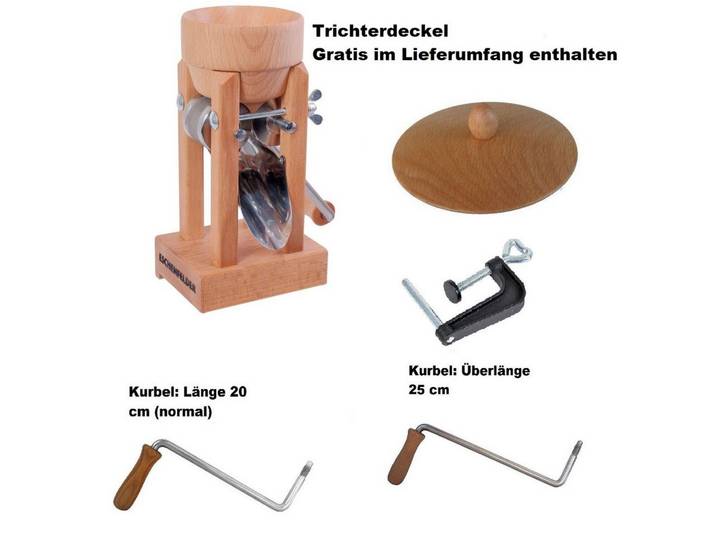 Eschenfelder Getreidemühle Kornquetsche Tischmodell Holztrichter und Alutrichter Sparsets manuell, (4 Stück), Kurbel 20-25cm, Tisch-Schraubzwinge, Reinigungsbürste, kostenfrei