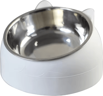 Inspire Picks 15 Tilted Stainless Steel Cat Bowl Elevated Anti Vomiting Pet Feeding Dish white 100ml