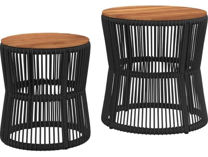 vidaXL Garten-Beistelltische 2 Stk. mit Holzplatte Schwarz Poly Rattan