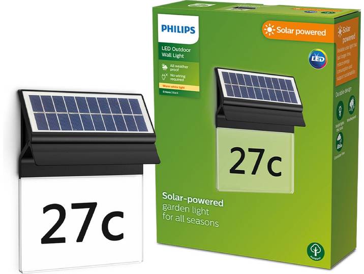 Philips Enkara solar wandlamp met huisnummer - zwart