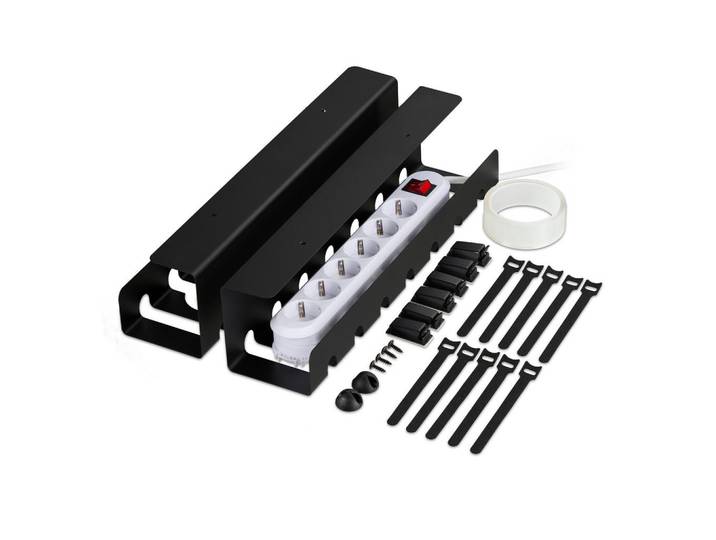 Relaxdays Kabelkanal Schwarz 2er-Set Stahl, Metall, 43x10x10 cm, Büromöbel, Schreibtische