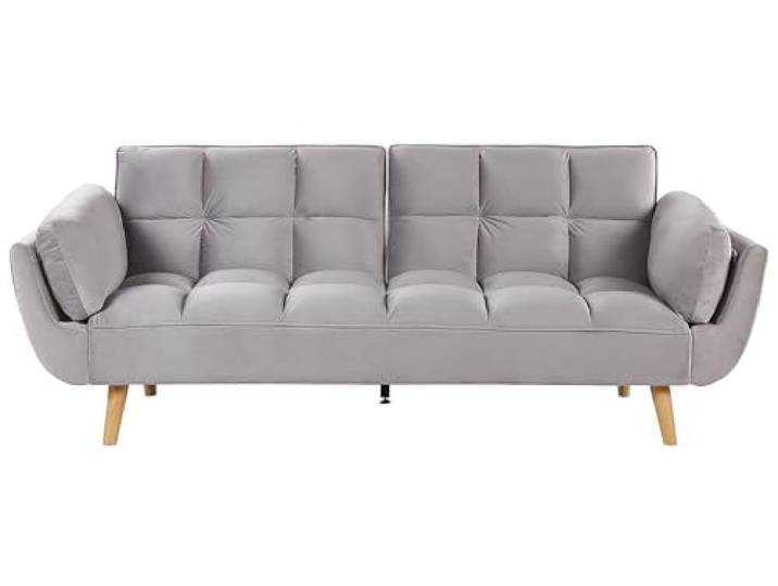 Beliani Schlafsofa 3-Sitzer Samtstoff hellgrau elegant mit Kissen Asby