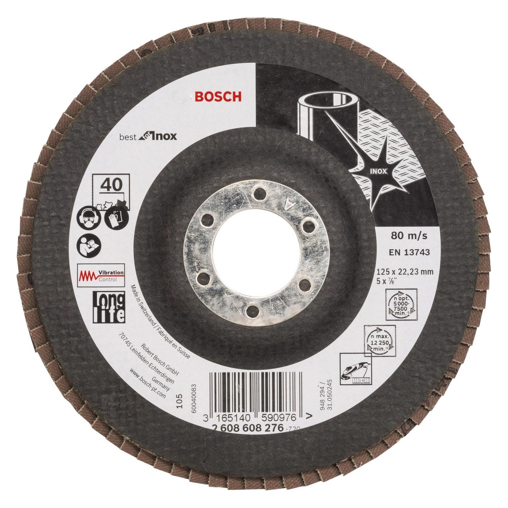 Bosch Professional Zubehör Fächerschleifscheibe X581 Best for Inox, gerade, 125 mm, 40 (40) (2608608276)