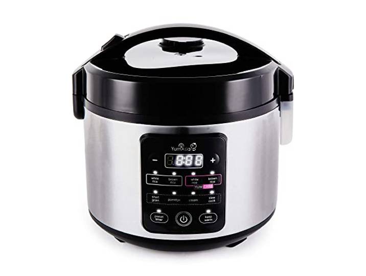 Yum Asia Kumo YumCarb Reiskocher mit Keramikschale und fortschrittlicher Fuzzy-Logik (5,5 Tassen, 1 Liter), 5 Reiskochfunktionen, 3 Multicooker-Funktionen, 220-240V EU (leichter Edelstahl)