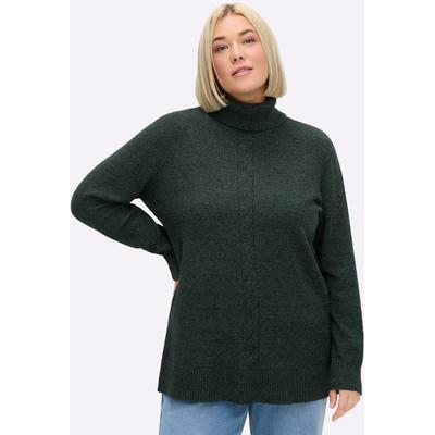 Strickpullover SHEEGO "Pullover", Damen, Gr. 44/46, grün (moos, meliert), 50% Viskose, 28% Polyester, 22% Polyamid, unifarben, Pullover Strickpullover
