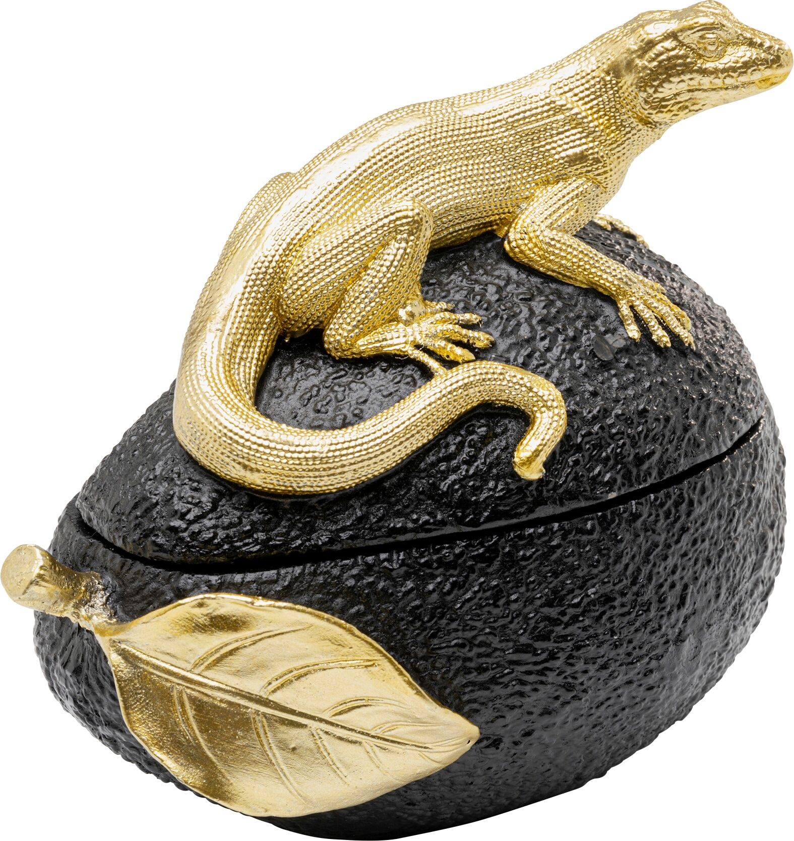 Dose KARE DESIGN "Dekodose Avocado Lizard 15cm", schwarz, B:16,5cm H:15cm T:11cm, Polyresin (Kunststein), Aufbewahrungsboxen, Dose, ideal für Schmuck, Schlüssel, Kleingeld, Haargummis u.a. Kleinteile