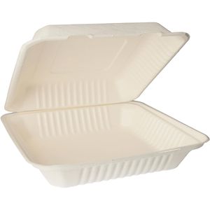 Papstar Menüboxen 89431 pure, weiß, aus Zuckerrohr, hitzebeständig bis 100°C, 25 x 8 x 25 cm, 300 Stück, ungeteilt