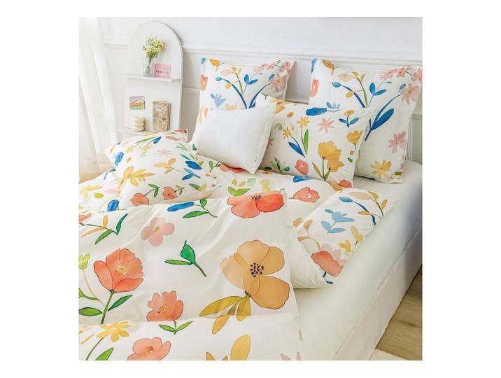 LuxusKollektion Kinderbettwäsche Bettwäsche Blumen Bunt Floral 155x220cm 2x 80x80cm