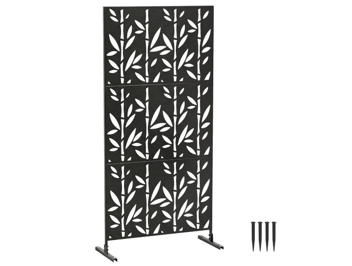 ComfortXL Paravent De-18076 3-teilig, Bambus-Motiv Schwarz, Metall, 40x192x92 cm, Wohnzimmer, Raumteiler, Paravents