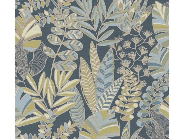 BLADEREN BEHANG Botanisch - blauwgroen goud beige - A.S. Création Antigua