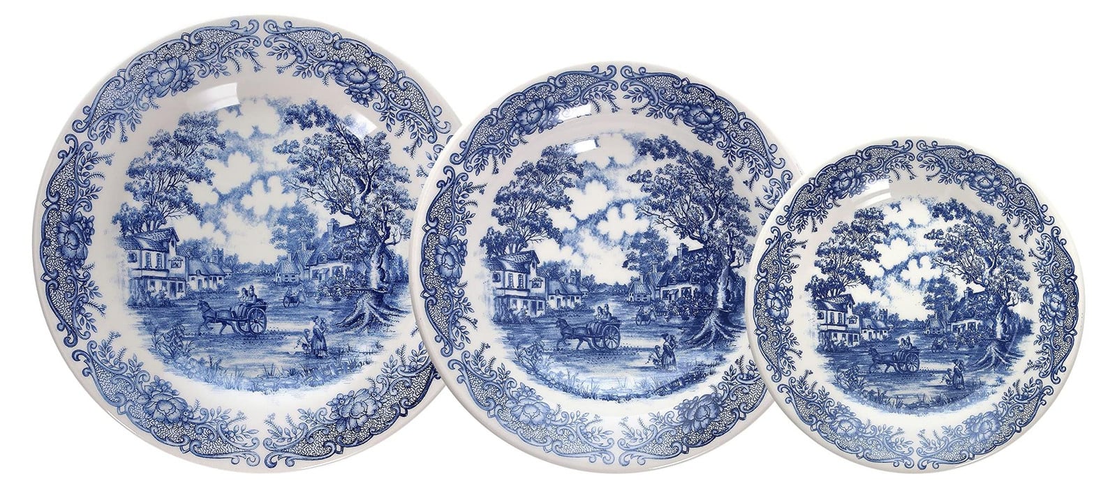 Dripio 18-delig servies voor 6 personen van steengoed in wit met blauw