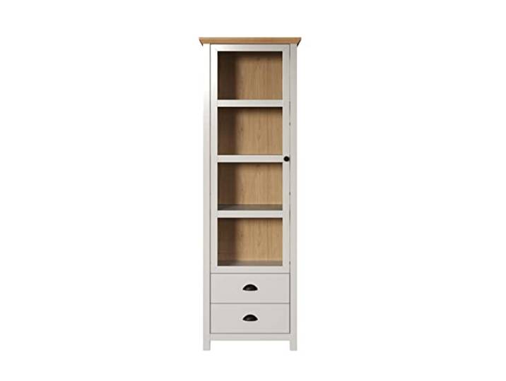 trendteam smart living - Landside - Vitrine - Hellgrau/Eiche - Standvitrine im Landhausstil - (BxHxT) 65 x 201 x 41 - elegante Knopf- und Muschelgriffe - 4 Fächer und 2 Schubladen