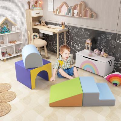 Qaba Foam Play Set for Toddlers and Children, Easy-to-clean 4 Piece Soft & Safe Kids Climbing Set for Crawling or Sliding