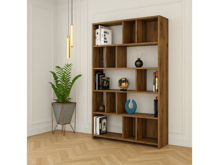 Bibliothèque Karl Dmora en Bois Métallisé Marron Noyer 90x20x180h cm
