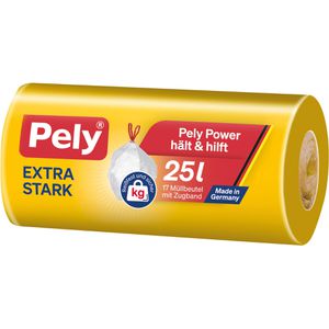 Pely Müllbeutel Extra Stark, 54030243, 25 Liter, mit Zugband, transparent, 17 Stück