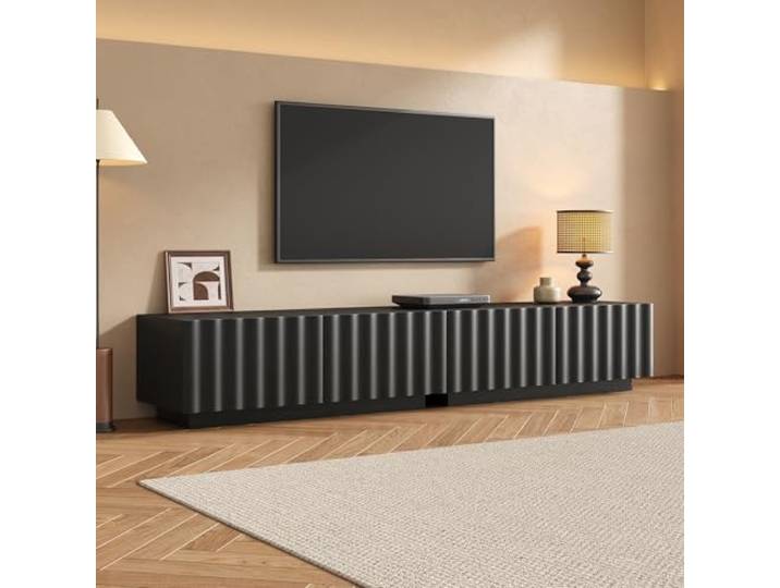 Merax TV-Lowboard 200x40x35cm, mit Wellenfront, Push-to-Open, großzügigem Schubladenstauraum – Schwarz