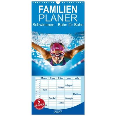 Familienplaner 2027 - Schwimmen - Bahn für Bahn mit 5 Spalten (Wandkalender, 21 x 45 cm) CALVENDO