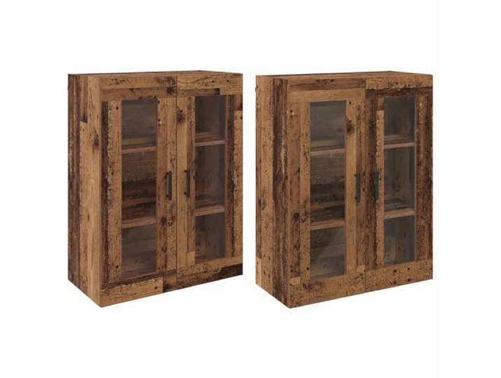 Wandschrank 2er Set aus Altholz, 69,5 x 34 x 90 cm, mit Glastüren Holzwerkstoff, Glastüren, stabile Regale, schlanke Griffe, pflegeleicht
