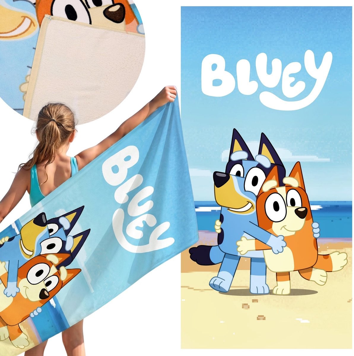 Bluey SNELDROGEND Strandlaken voor kinderen, 100% Katoen, 70 x 140 cm
