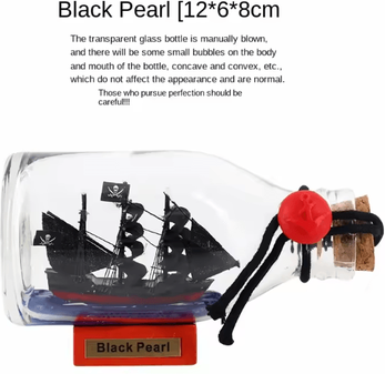 Uplift Curations OceanMyst Black Pearl Ship In Bottle Nautical Pirate Decor Glass Ornament black Pearl 4.7 Inches