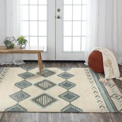 Alora Decor Sedona Beige and Blue Southwest Lodge Geometric Hand-tufted Wool Rug