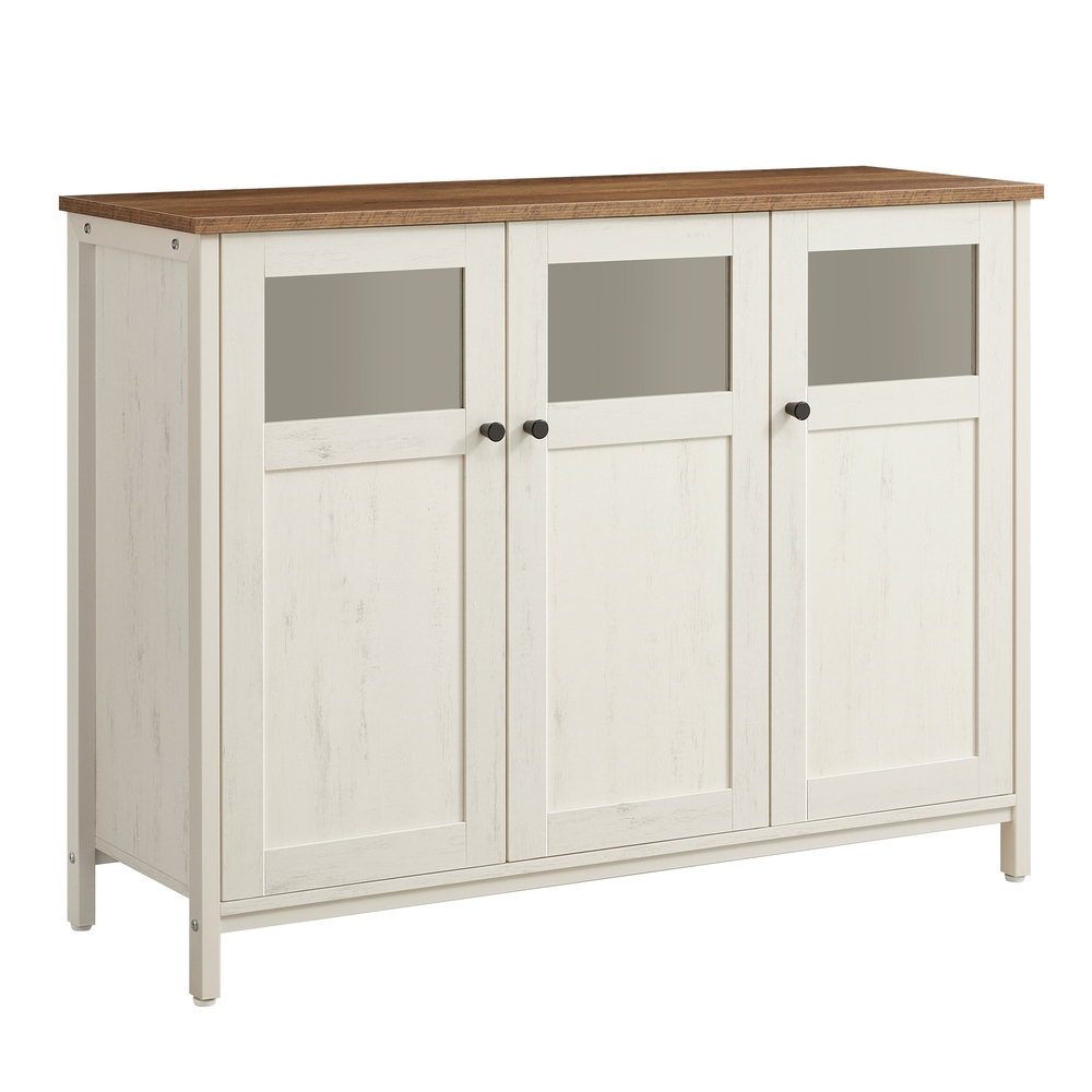 VASAGLE Sideboard wolkenweiß Glastüren Stahlrahmen Industriestil LSC099WJ02